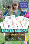 Easter Scavenger Hunt game is something the whole family can enjoy! 4 Activity Sheets: toddler friendly, big kid friendly, and Christian themed. #printables #familynight #scavengerhunt #WhyNotMomDesigns #Christian #EasterSunday #EasterEggHunt